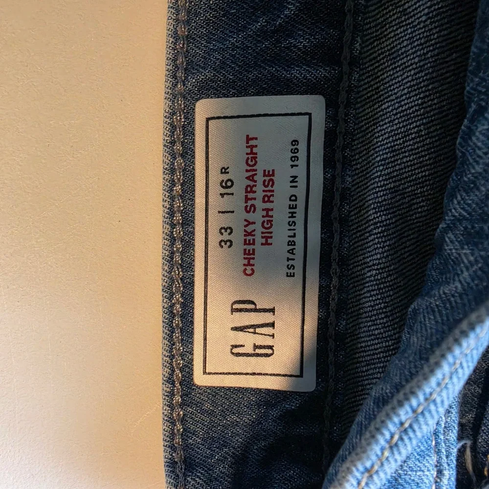 Gap Cheeky Straight Jeans 33 16 Reg Blue High Rise Front‎ Seam Raw Hem Boho 90s